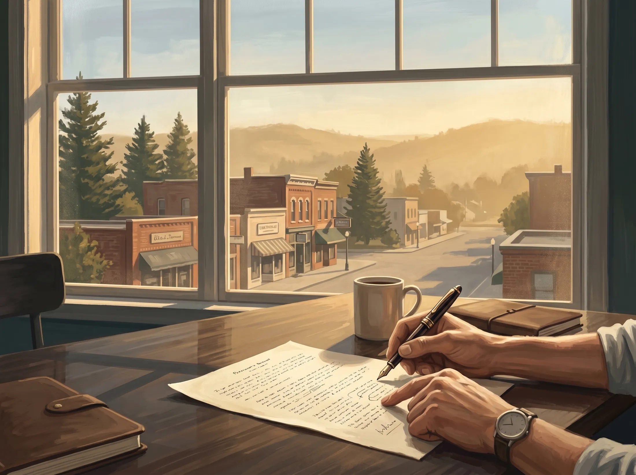 A producer signing off on a finished certificate at a desk in lamplight