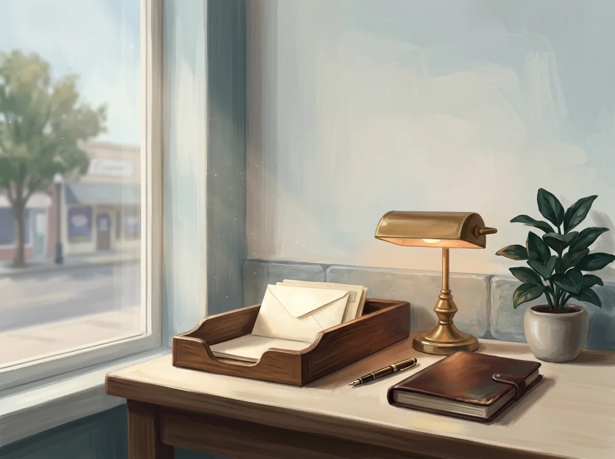 A certificate request arriving on a desk beside a lamp in warm morning light